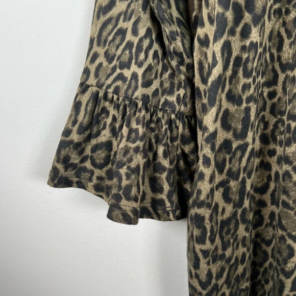 Michael Kors Women's Leopard Print Blouse Tan Black Peasant Mob Wife Flowy Large - Picture 11 of 13